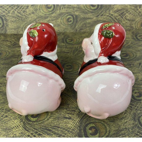 Santa Pigs Christmas Ceramic Salt and Pepper Shakers - Picture 2 of 5